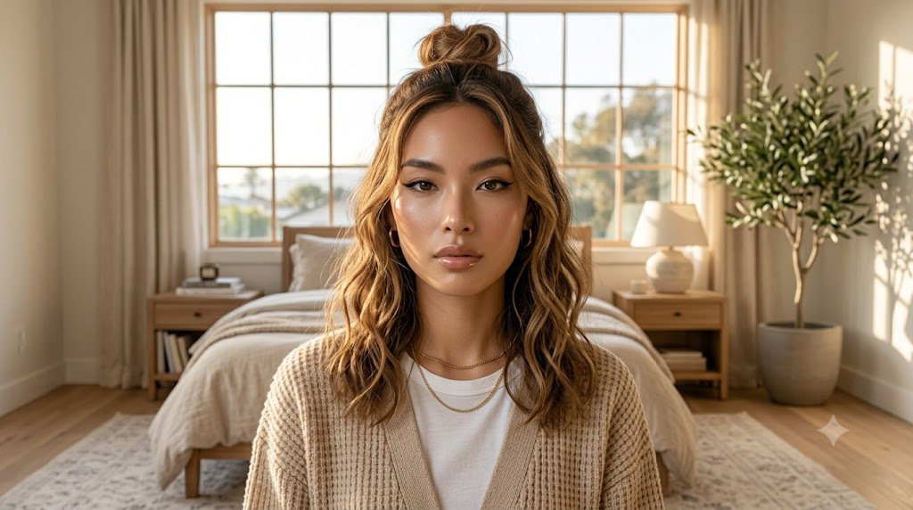 The Half-Up Top Knot with Soft Beach Waves